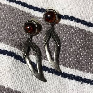 Vintage Amber Tiger-Eyed Feather Earrings